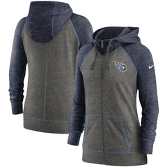 Nike Tennessee Titans Women's Gym Vintage Raglan Full-Zip Hoodie Heathered Charcoal/Navy