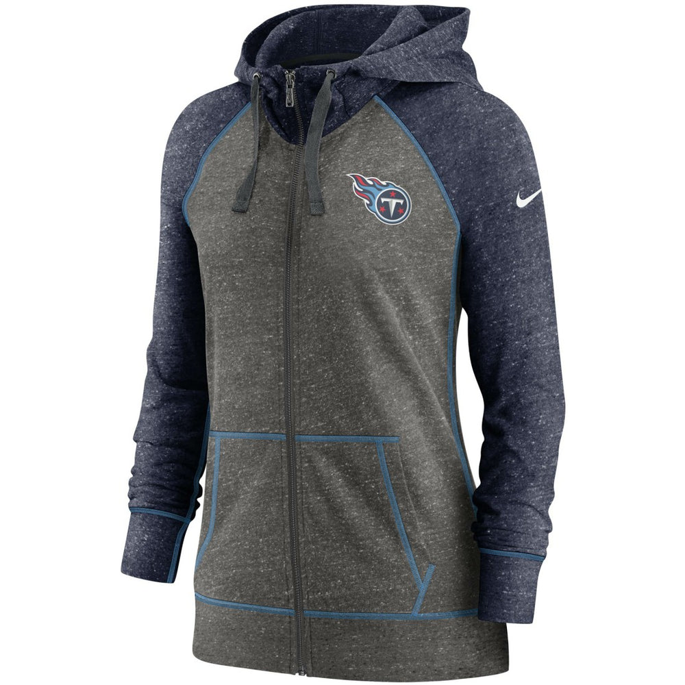 Nike Tennessee Titans Women's Gym Vintage Raglan Full-Zip Hoodie Heathered Charcoal/Navy