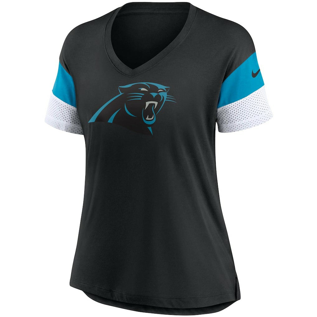 Nike Carolina Panthers Women's Team Logo Fashion Performance Tri-Blend V-Neck T-Shirt Black