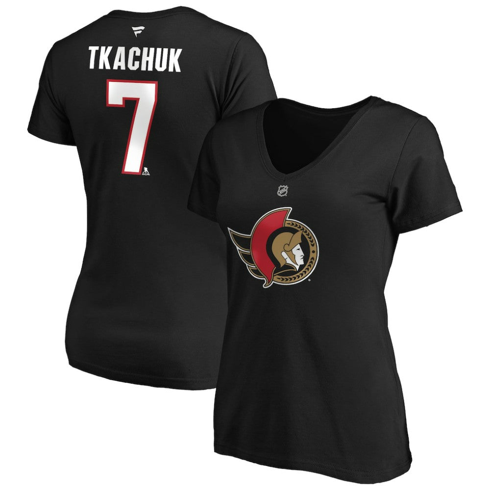 Brady Tkachuk Ottawa Senators Fanatics Women's Authentic Stack Name & Number V-Neck T-Shirt - Black - NHL 4100541