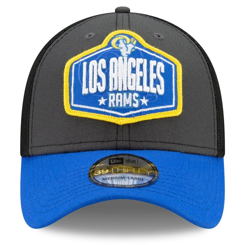 Los Angeles Rams New Era 2021 NFL Draft Trucker 39THIRTY Flex Hat Graphite/Royal
