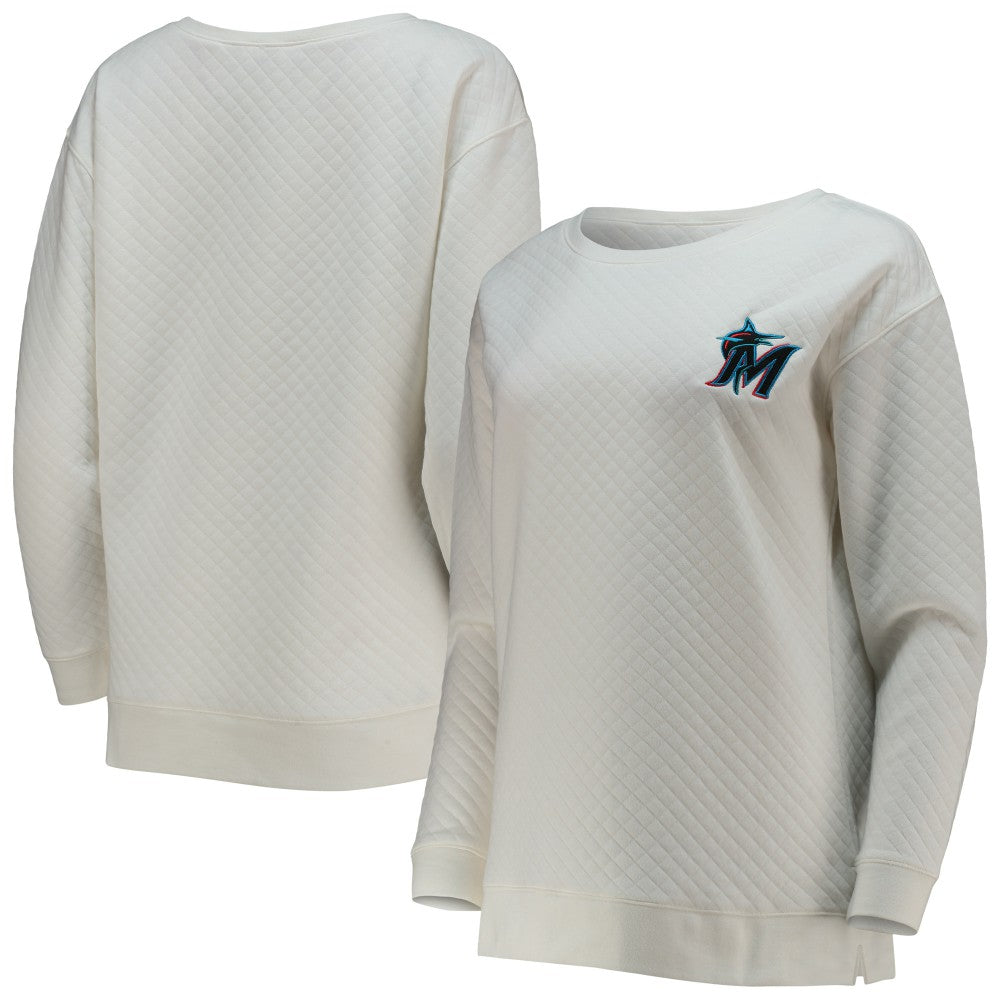 Miami Marlins Concepts Sport Women's Quilted Pullover Sweatshirt - White/Cream - MLB Sale