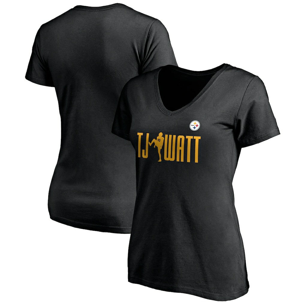 T.J. Watt Pittsburgh Steelers Women's Checkdown V-Neck T-Shirt Black