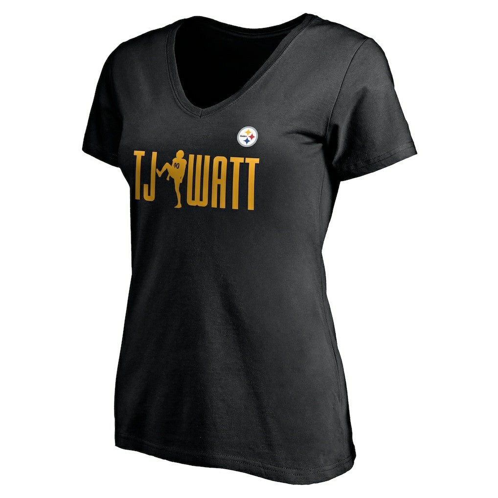 T.J. Watt Pittsburgh Steelers Women's Checkdown V-Neck T-Shirt Black