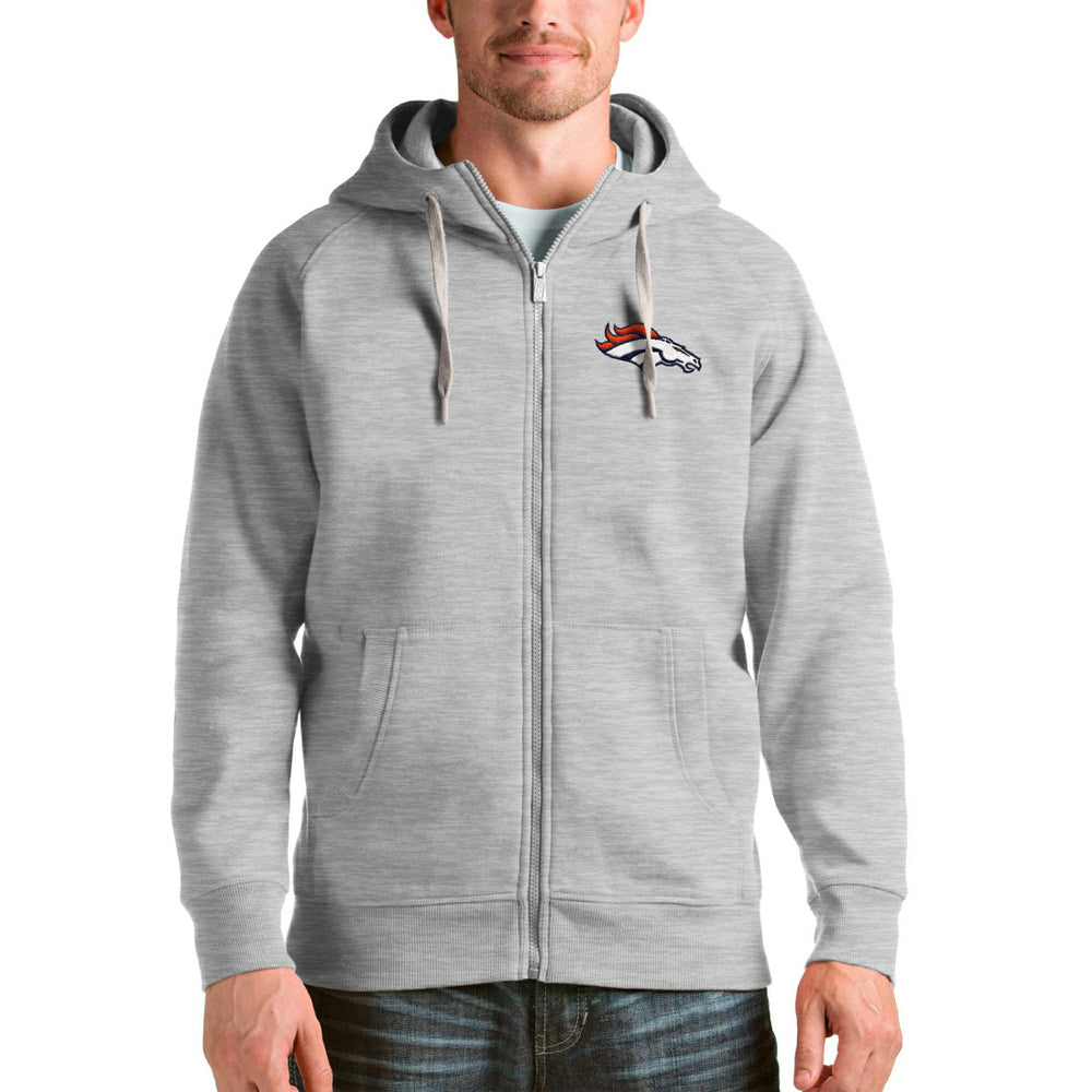 Denver Broncos Antigua Victory Full-Zip Hoodie Heather Gray