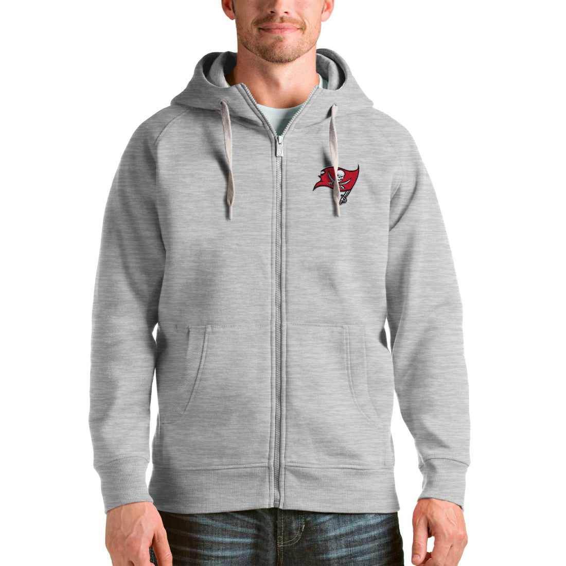 Tampa Bay Buccaneers Antigua Victory Full-Zip Hoodie Heather Gray