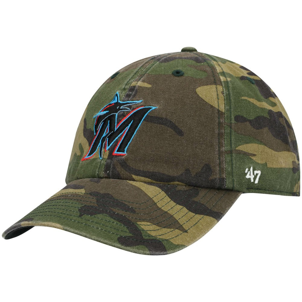 Miami Marlins '47 Team Clean Up Adjustable Hat - Camo - 47 brand Lifestyle