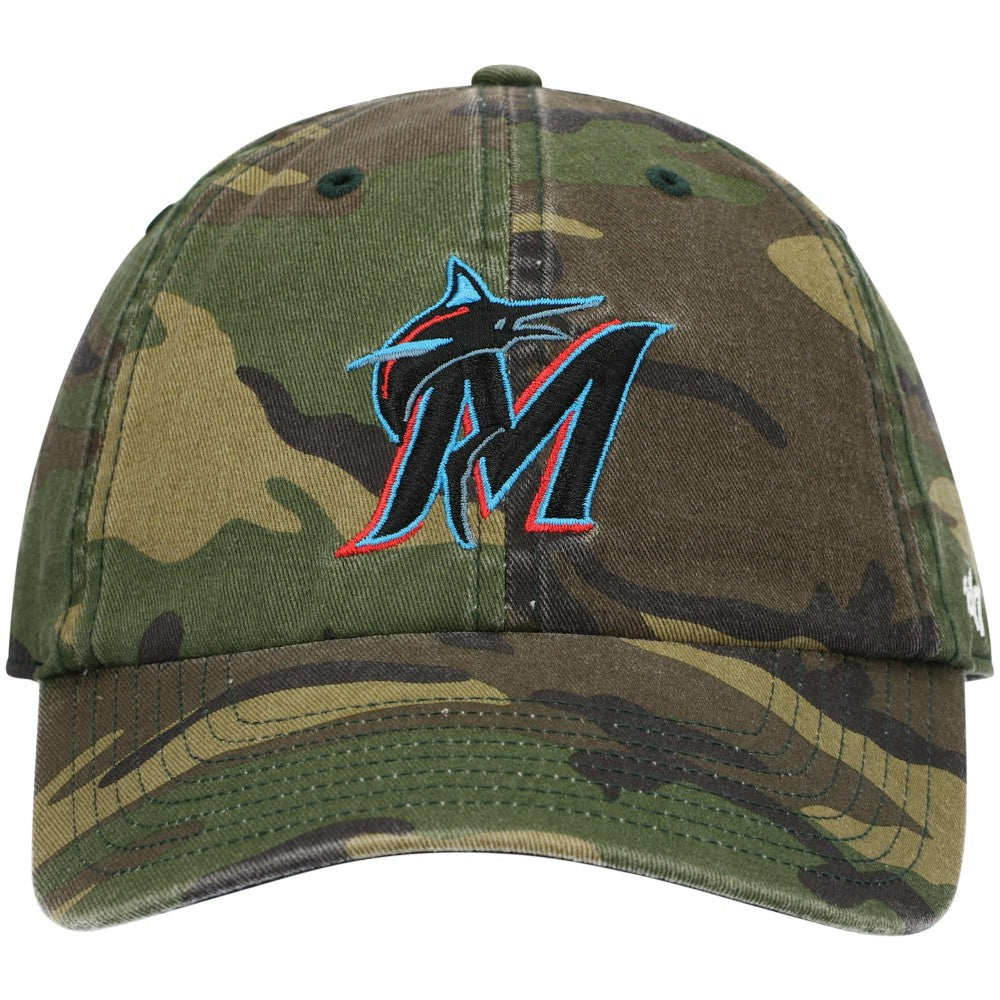 Miami Marlins '47 Team Clean Up Adjustable Hat - Camo - 47 brand Lifestyle