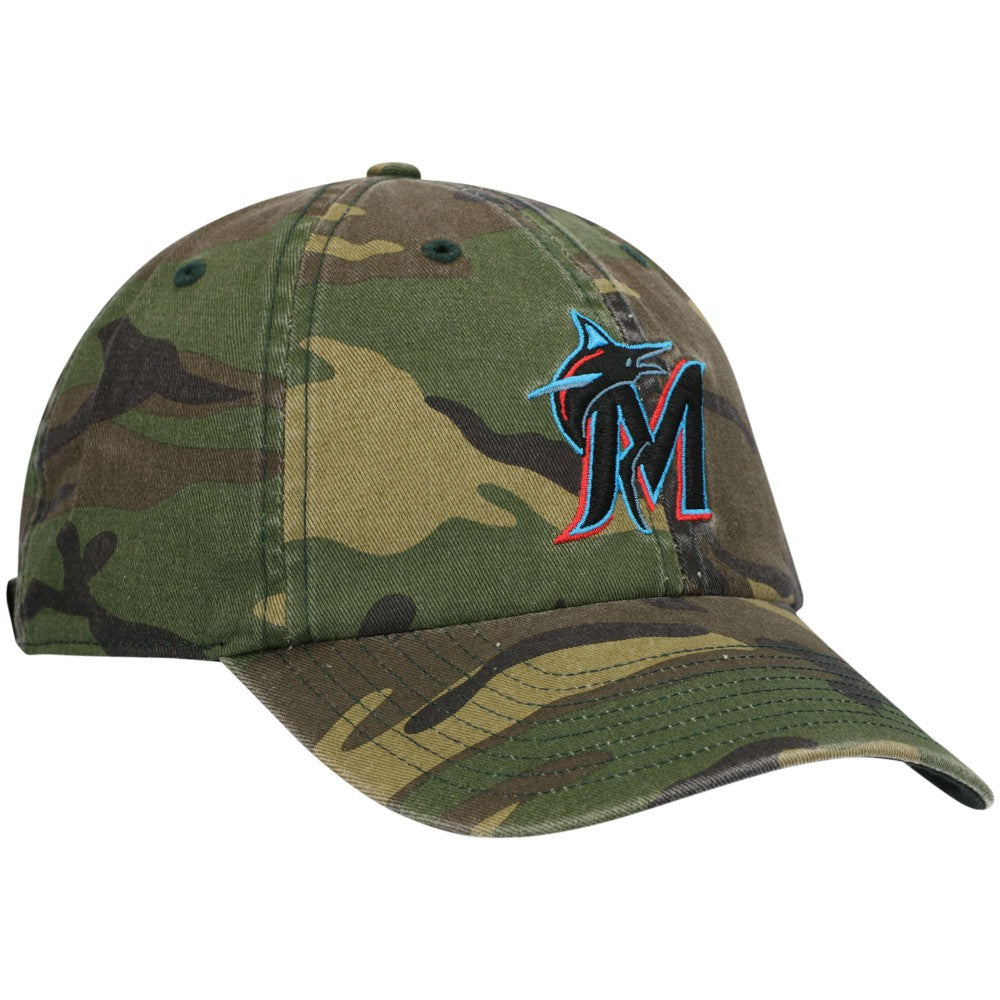 Miami Marlins '47 Team Clean Up Adjustable Hat - Camo - 47 brand Lifestyle