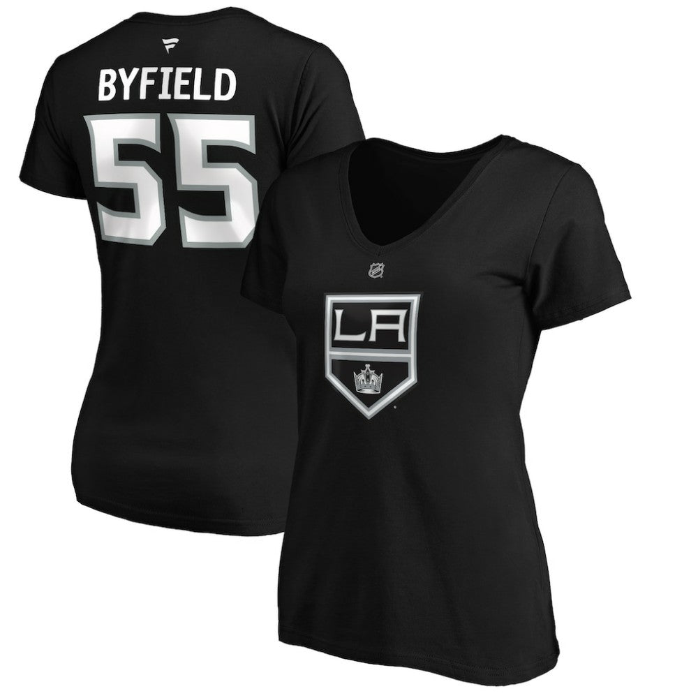 Quinton Byfield Los Angeles Kings Fanatics Women's Authentic Stack Name & Number V-Neck T-Shirt - Black - NHL 4118415