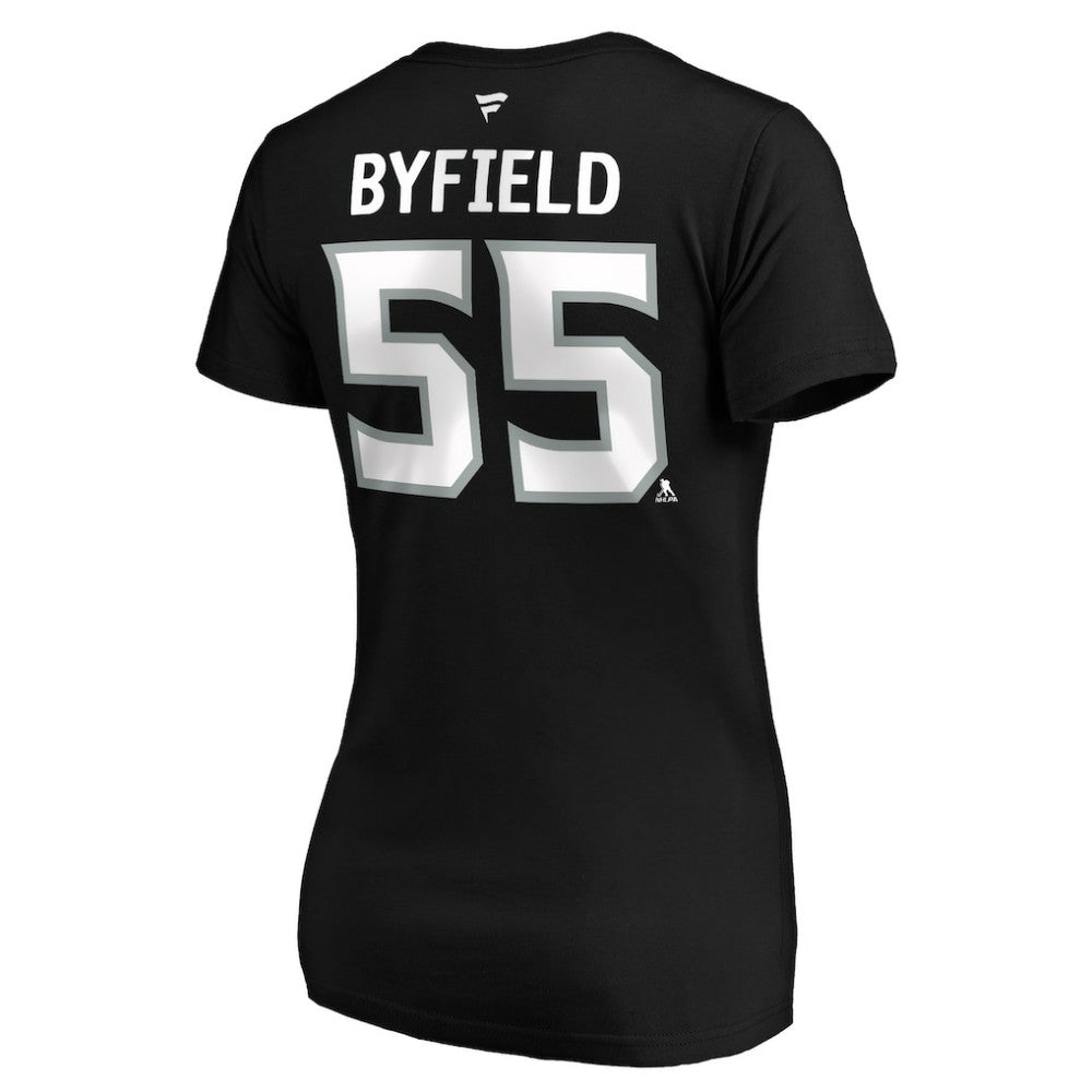Quinton Byfield Los Angeles Kings Fanatics Women's Authentic Stack Name & Number V-Neck T-Shirt - Black - NHL 4118415