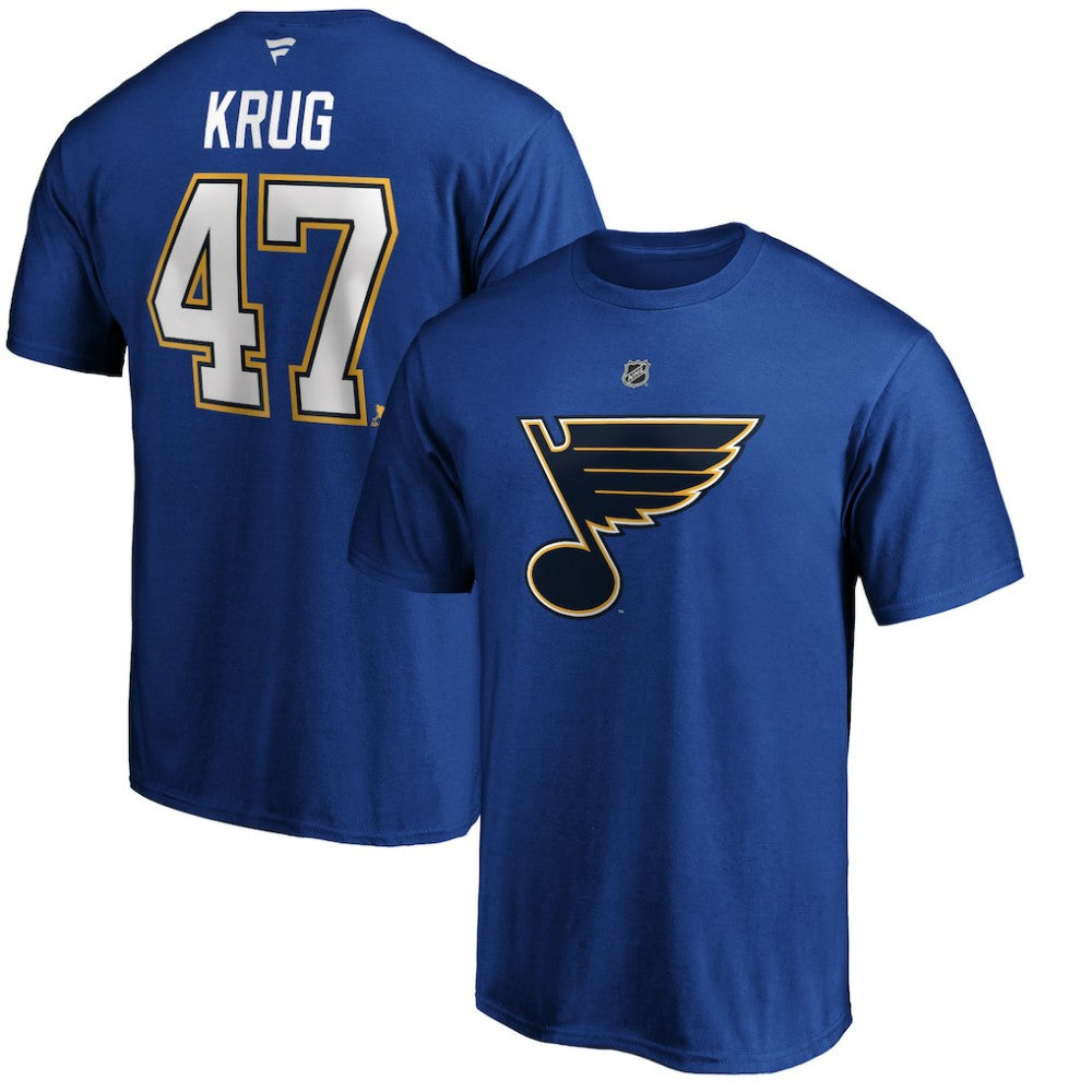 Torey Krug St. Louis Blues Fanatics Authentic Stack Name & Number T-Shirt - Blue - NHL 4119200