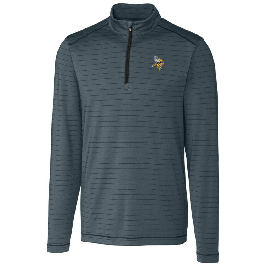 Minnesota Vikings Cutter & Buck Holman Stripe Quarter-Zip Pullover Jacket Heather Black