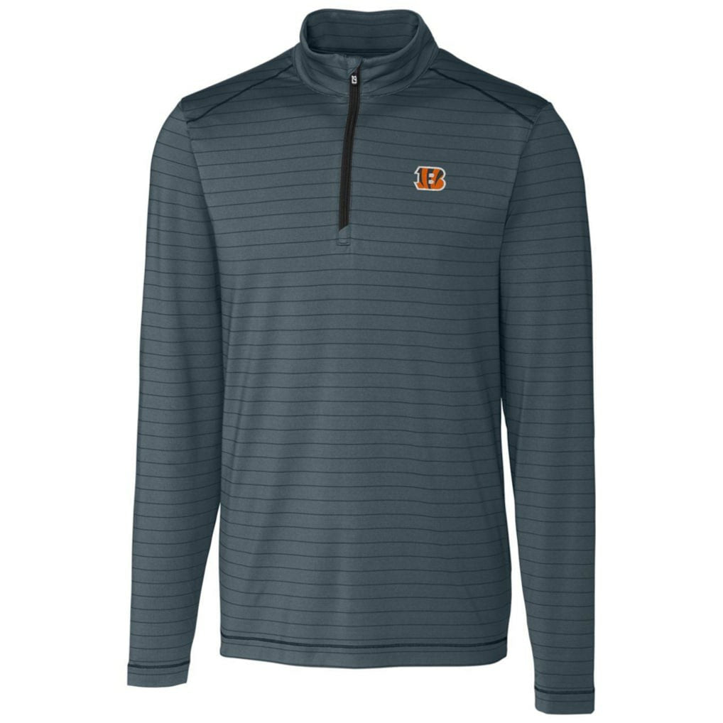 Cincinnati Bengals Cutter & Buck Holman Stripe Quarter-Zip Pullover Jacket Heather Black