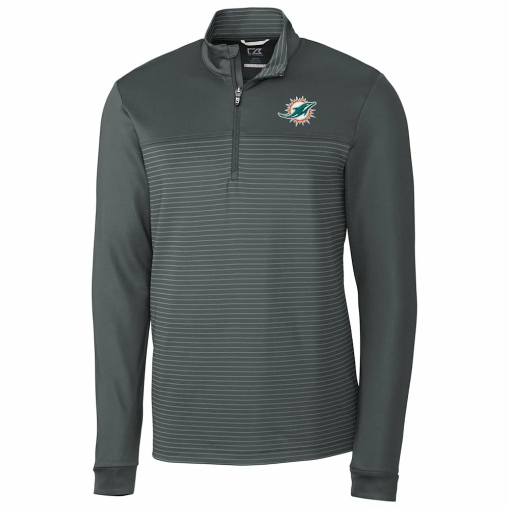 Miami Dolphins Cutter & Buck Traverse Stripe Quarter-Zip Pullover Jacket Gray