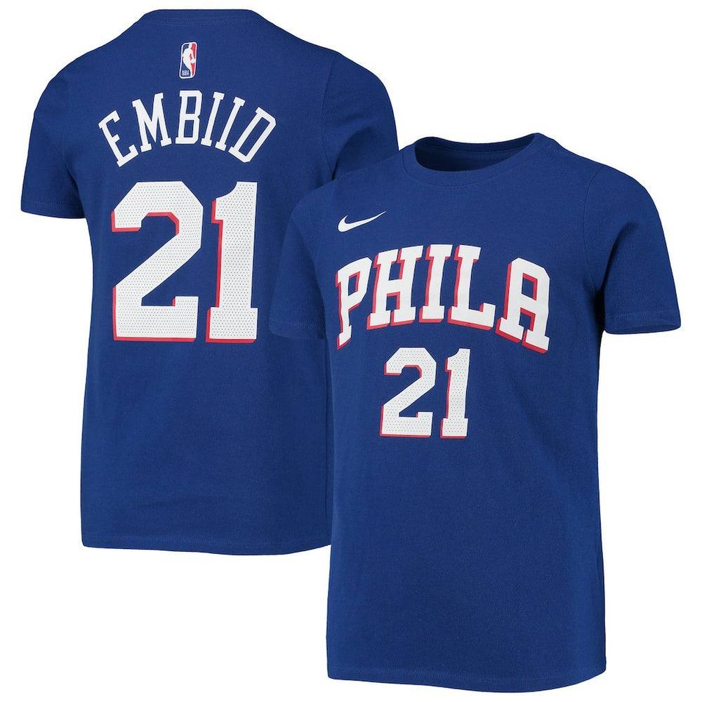 Joel Embiid Philadelphia 76ers Youth Logo Name & Number Performance T-Shirt Royal | Nike