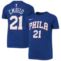 Joel Embiid Philadelphia 76ers Youth Logo Name & Number Performance T-Shirt Royal | Nike