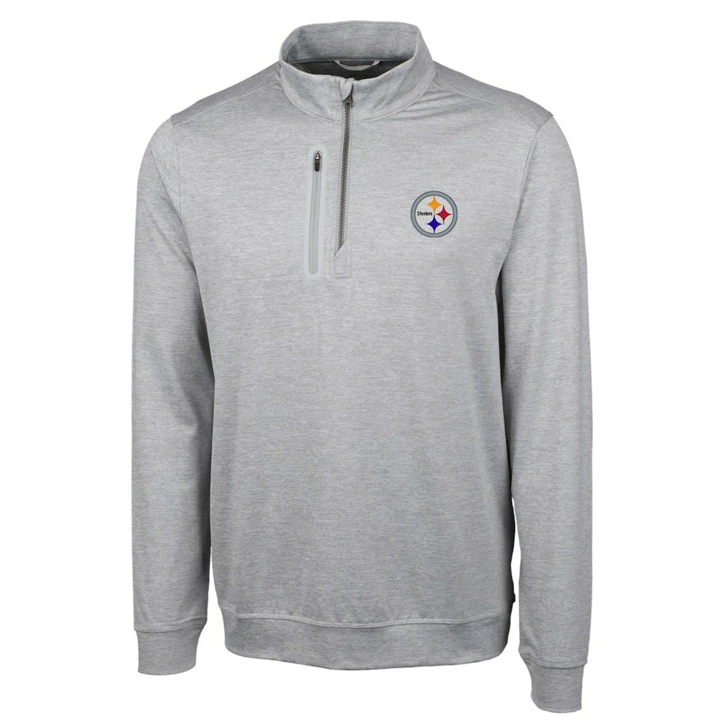 Pittsburgh Steelers Cutter & Buck Big & Tall Stealth Quarter-Zip Pullover Jacket Heather Gray