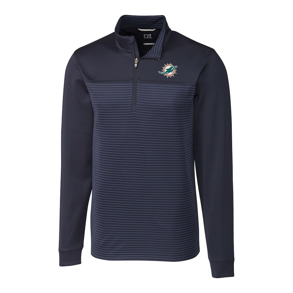Miami Dolphins Cutter & Buck Big & Tall Traverse Stripe Quarter-Zip Pullover Jacket Navy