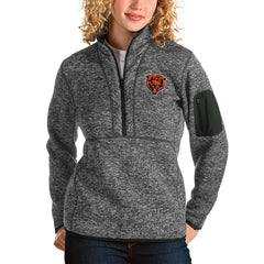 Chicago Bears Antigua Women's Bear Head Fortune Half-Zip Pullover Jacket Heather Charcoal