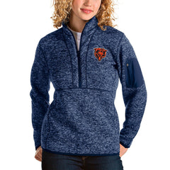 Chicago Bears Antigua Women's Bear Head Fortune Half-Zip Pullover Jacket Heather Navy