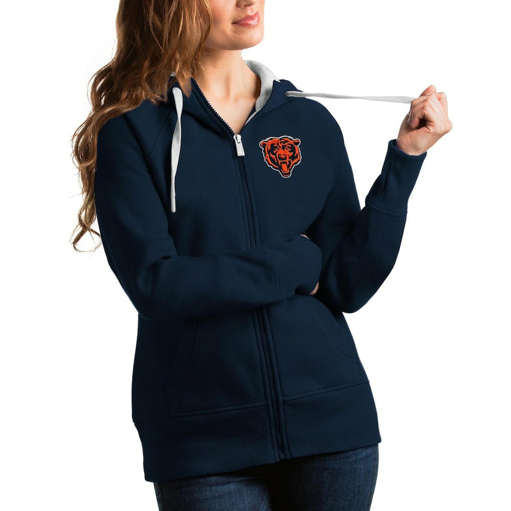 Chicago Bears Antigua Women's Bear Head Victory Full-Zip Hoodie Navy