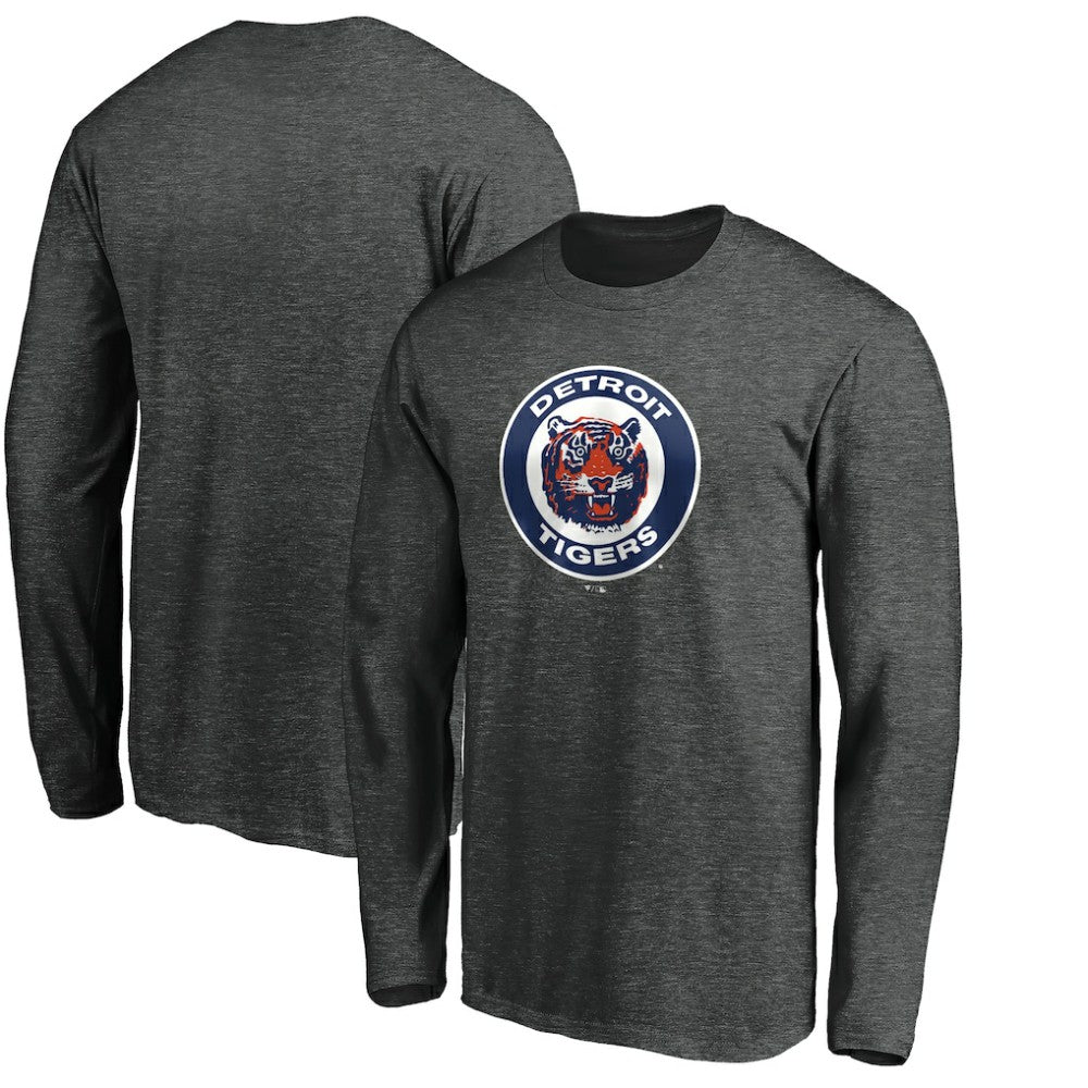 Detroit Tigers Cooperstown Collection Huntington Logo Long Sleeve T-Shirt - Charcoal - MLB Sale