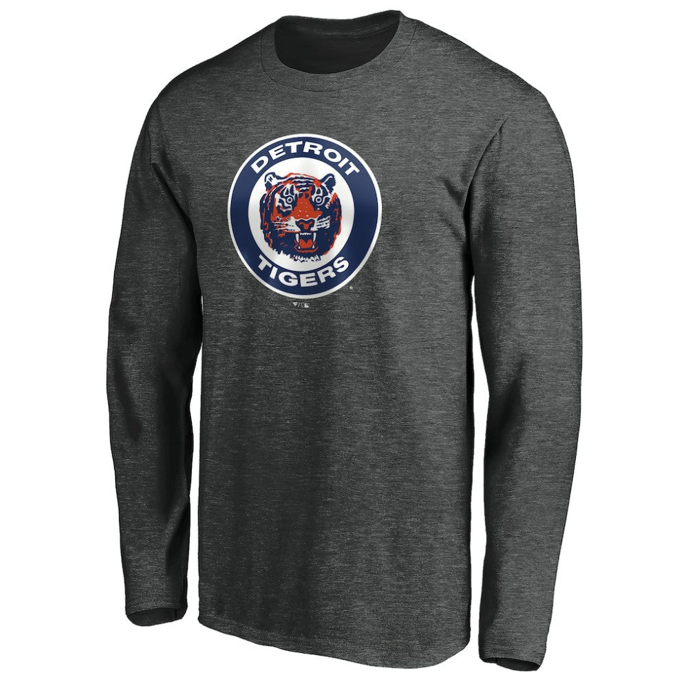 Detroit Tigers Cooperstown Collection Huntington Logo Long Sleeve T-Shirt - Charcoal - MLB Sale