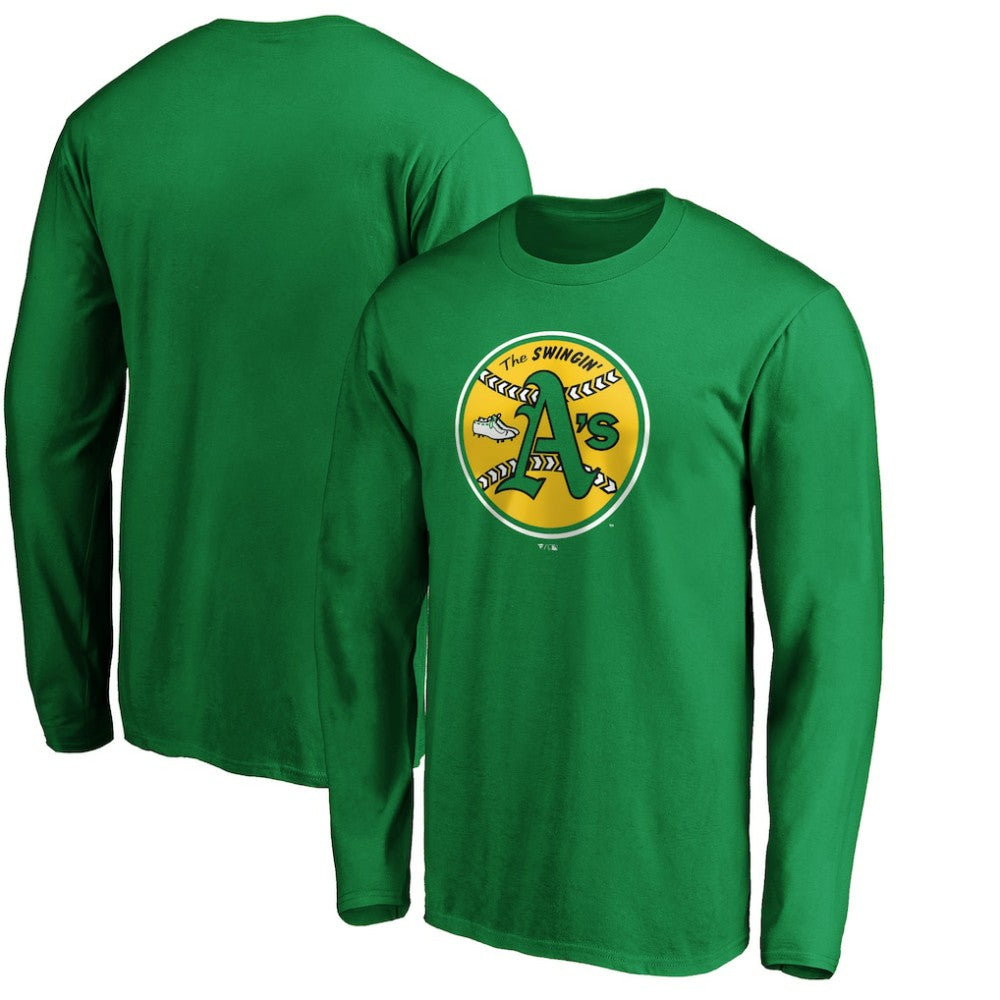 Athletics Cooperstown Collection Huntington Logo Long Sleeve T-Shirt - Kelly Green - MLB Sale