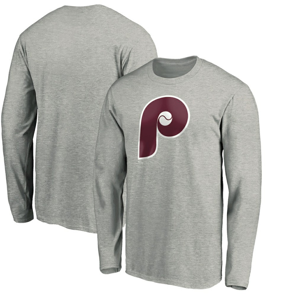 Philadelphia Phillies Cooperstown Collection Huntington Logo Long Sleeve T-Shirt - Heathered Gray - MLB Sale