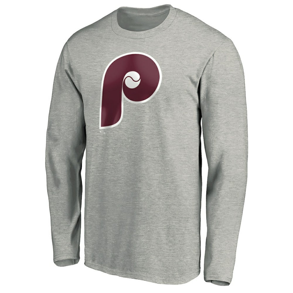 Philadelphia Phillies Cooperstown Collection Huntington Logo Long Sleeve T-Shirt - Heathered Gray - MLB Sale