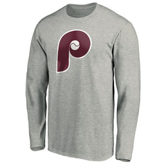 Philadelphia Phillies Cooperstown Collection Huntington Logo Long Sleeve T-Shirt - Heathered Gray - MLB Sale