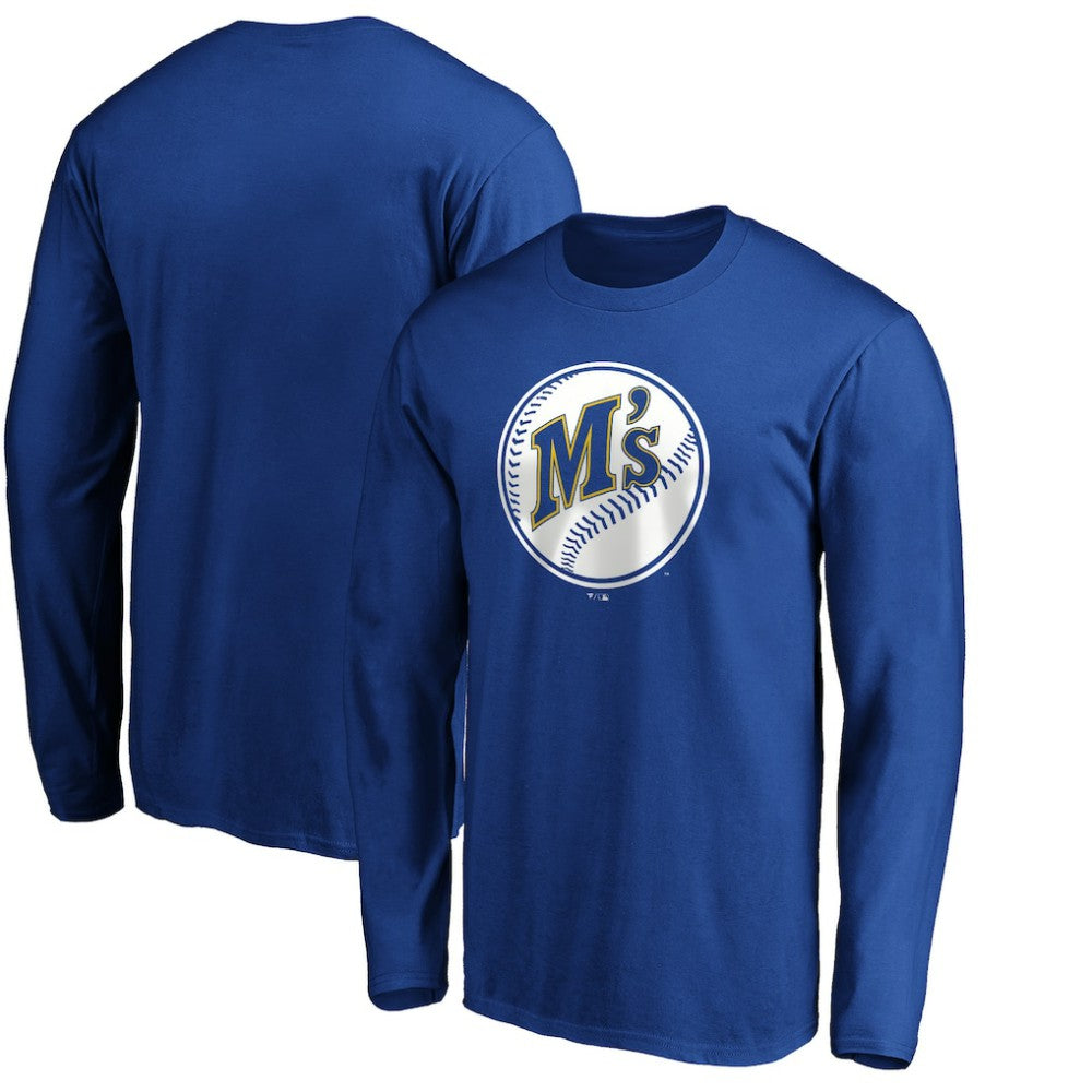 Seattle Mariners Cooperstown Collection Huntington Logo Long Sleeve T-Shirt - Royal - MLB Discount