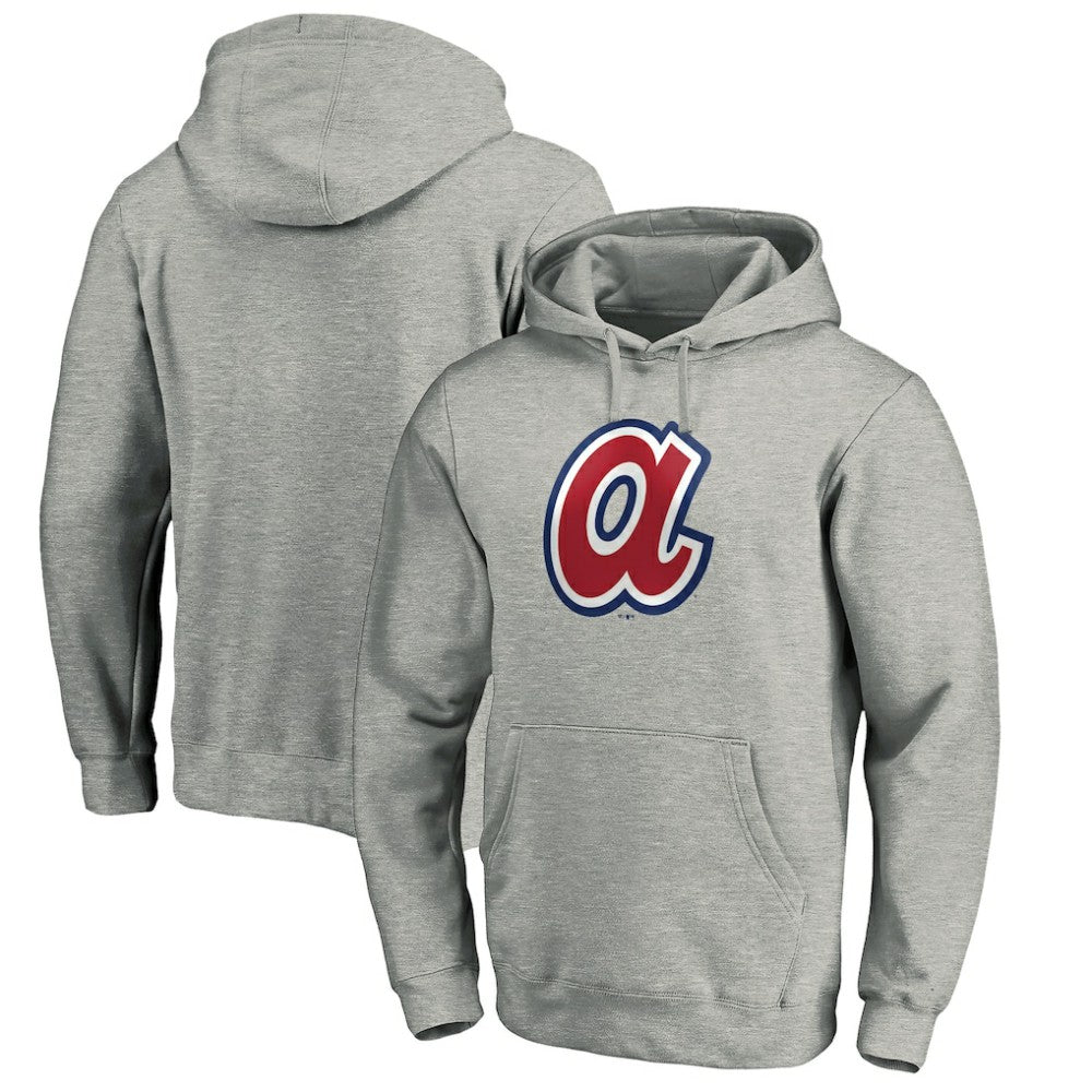 Atlanta Braves Cooperstown Collection Huntington Logo Fitted Pullover Hoodie - Heather Gray - MLB on Sale