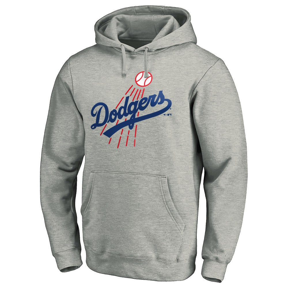 Los Angeles Dodgers Cooperstown Collection Huntington Logo Fitted Pullover Hoodie - Heather Gray - MLB Discount