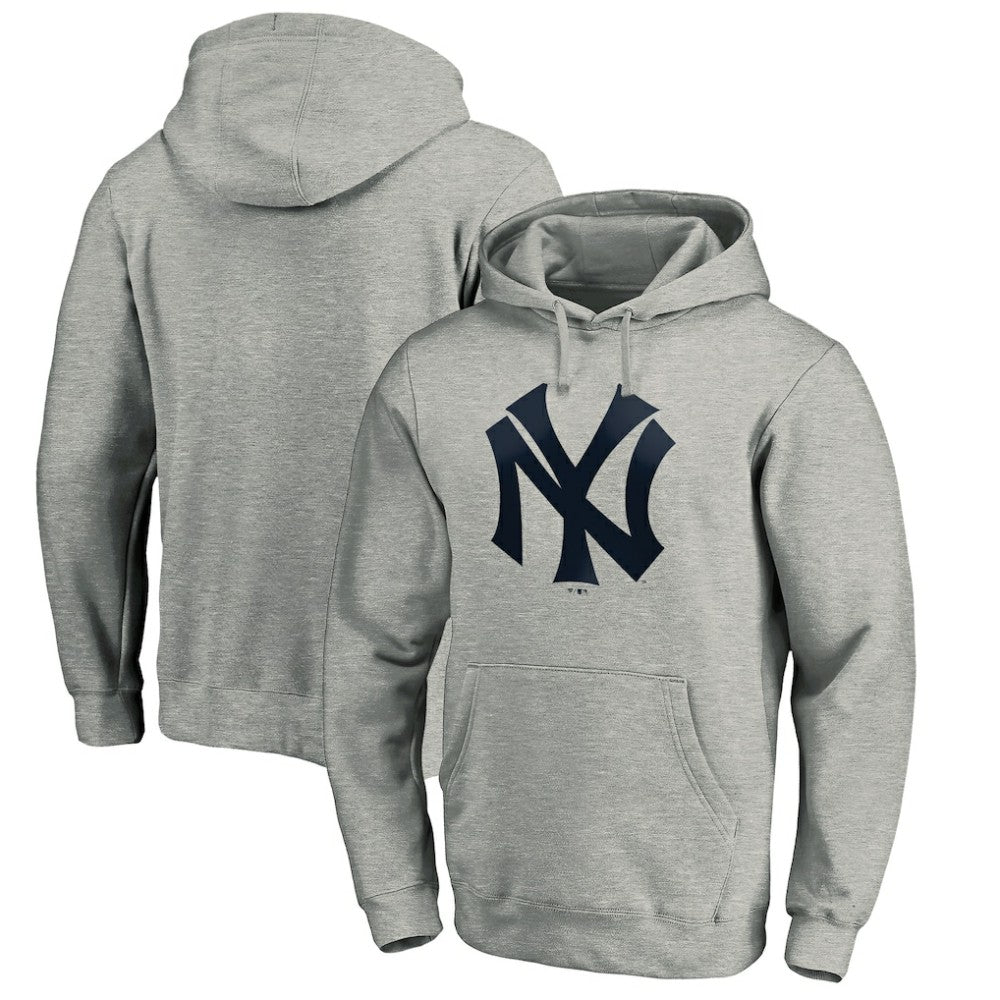 New York Yankees Cooperstown Collection Huntington Logo Fitted Pullover Hoodie - Heather Gray - MLB Discount