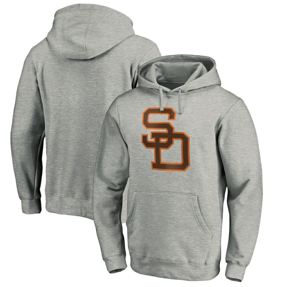 San Diego Padres Cooperstown Collection Huntington Logo Fitted Pullover Hoodie - Heather Gray - MLB Lifestyle