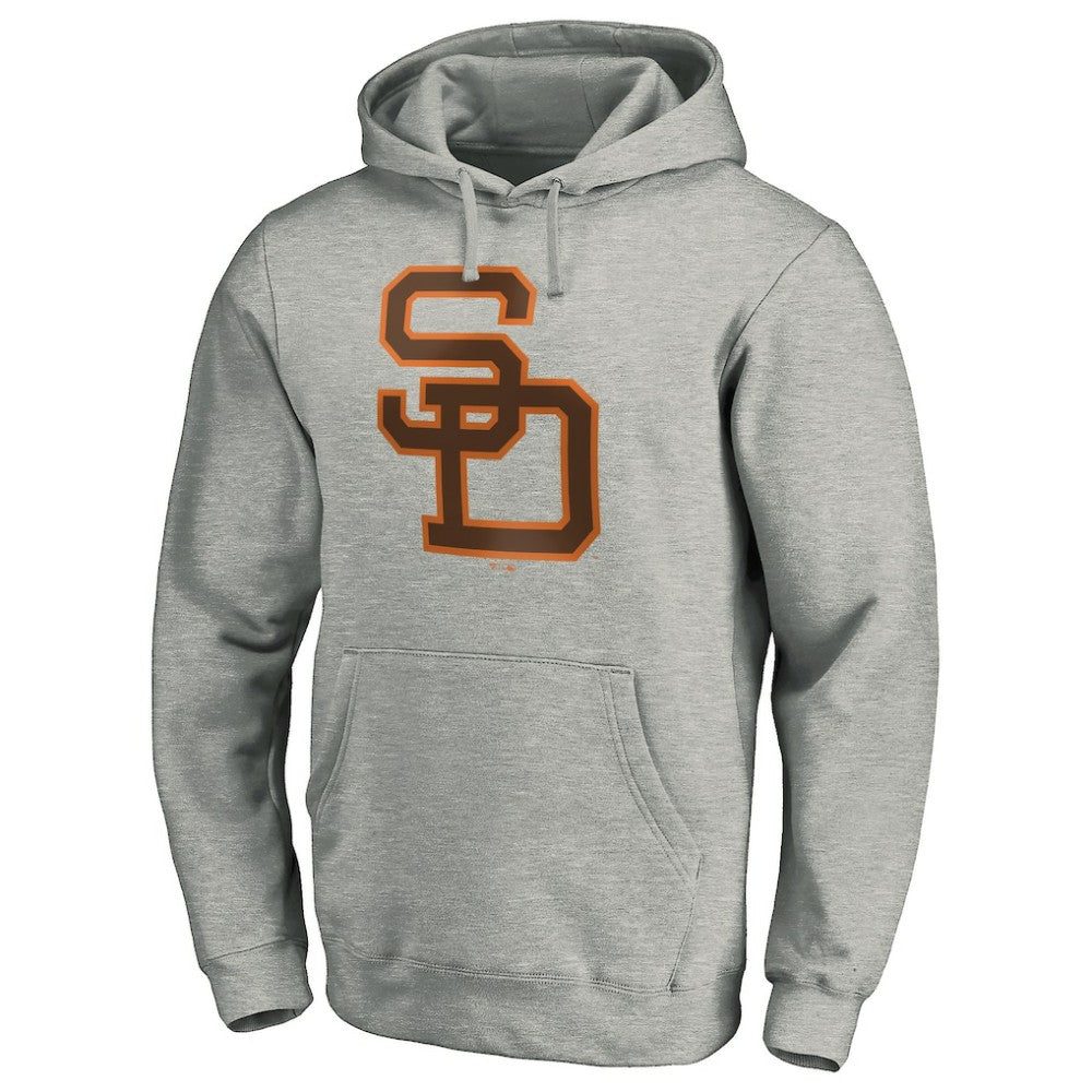 San Diego Padres Cooperstown Collection Huntington Logo Fitted Pullover Hoodie - Heather Gray - MLB Lifestyle