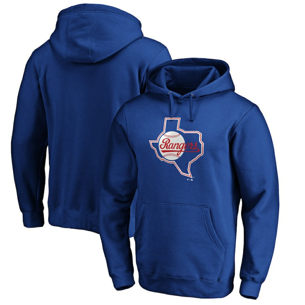 Texas Rangers Cooperstown Collection Huntington Logo Fitted Pullover Hoodie - Royal - MLB Discount