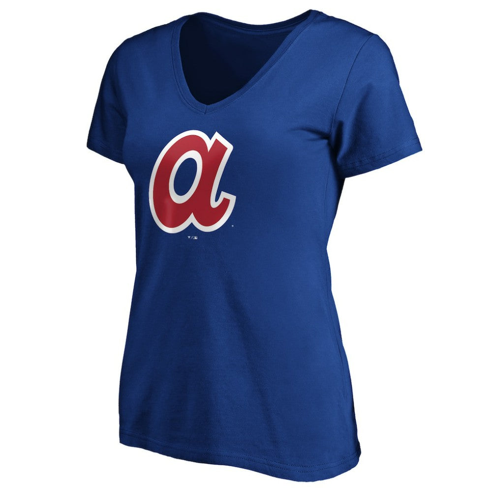 Atlanta Braves Women's Cooperstown Collection Huntington Logo V-Neck T-Shirt - Royal - MLB Lifestyle