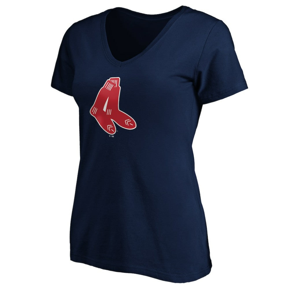 Boston Red Sox Women's Cooperstown Collection Huntington Logo V-Neck T-Shirt - Navy - MLB on Sale