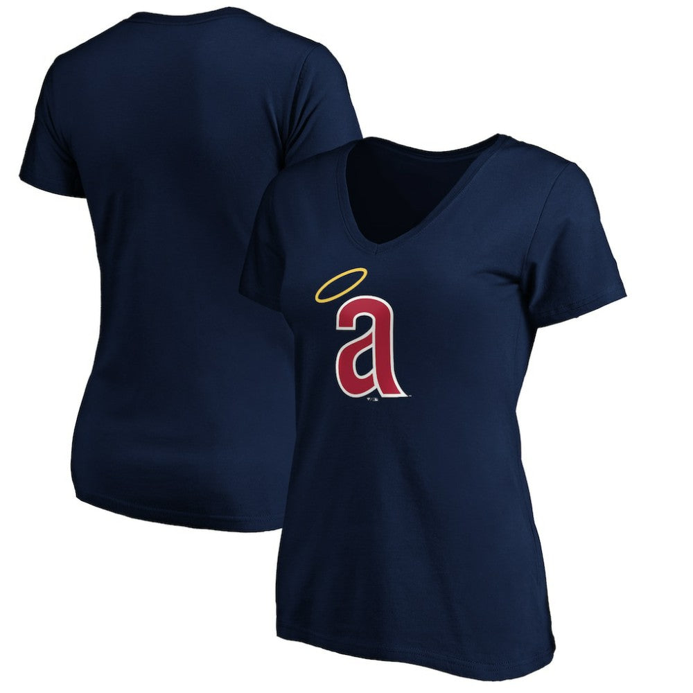 California Angels Women's Cooperstown Collection Huntington Logo V-Neck T-Shirt - Navy - MLB Sale