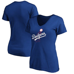 Los Angeles Dodgers Women's Cooperstown Collection Huntington Logo V-Neck T-Shirt - Royal - MLB Lifestyle