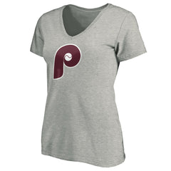 Philadelphia Phillies Women's Cooperstown Collection Huntington Logo V-Neck T-Shirt - Heathered Gray - MLB Discount