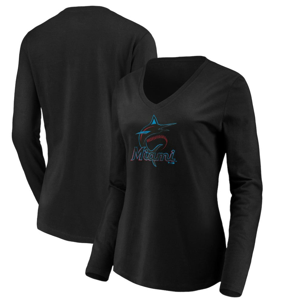 Miami Marlins Women's Core Distressed Team Long Sleeve T-Shirt - Black - MLB Sale