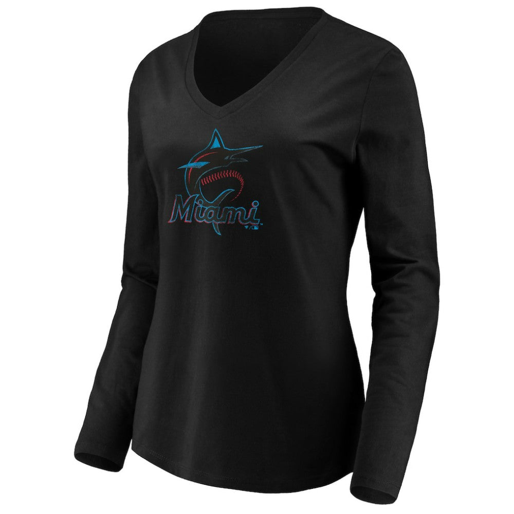 Miami Marlins Women's Core Distressed Team Long Sleeve T-Shirt - Black - MLB Sale