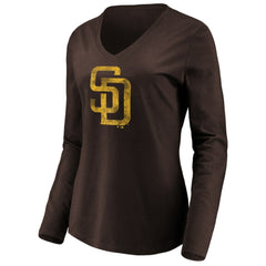 San Diego Padres Women's Core Distressed Team Long Sleeve T-Shirt - Brown - MLB Sale