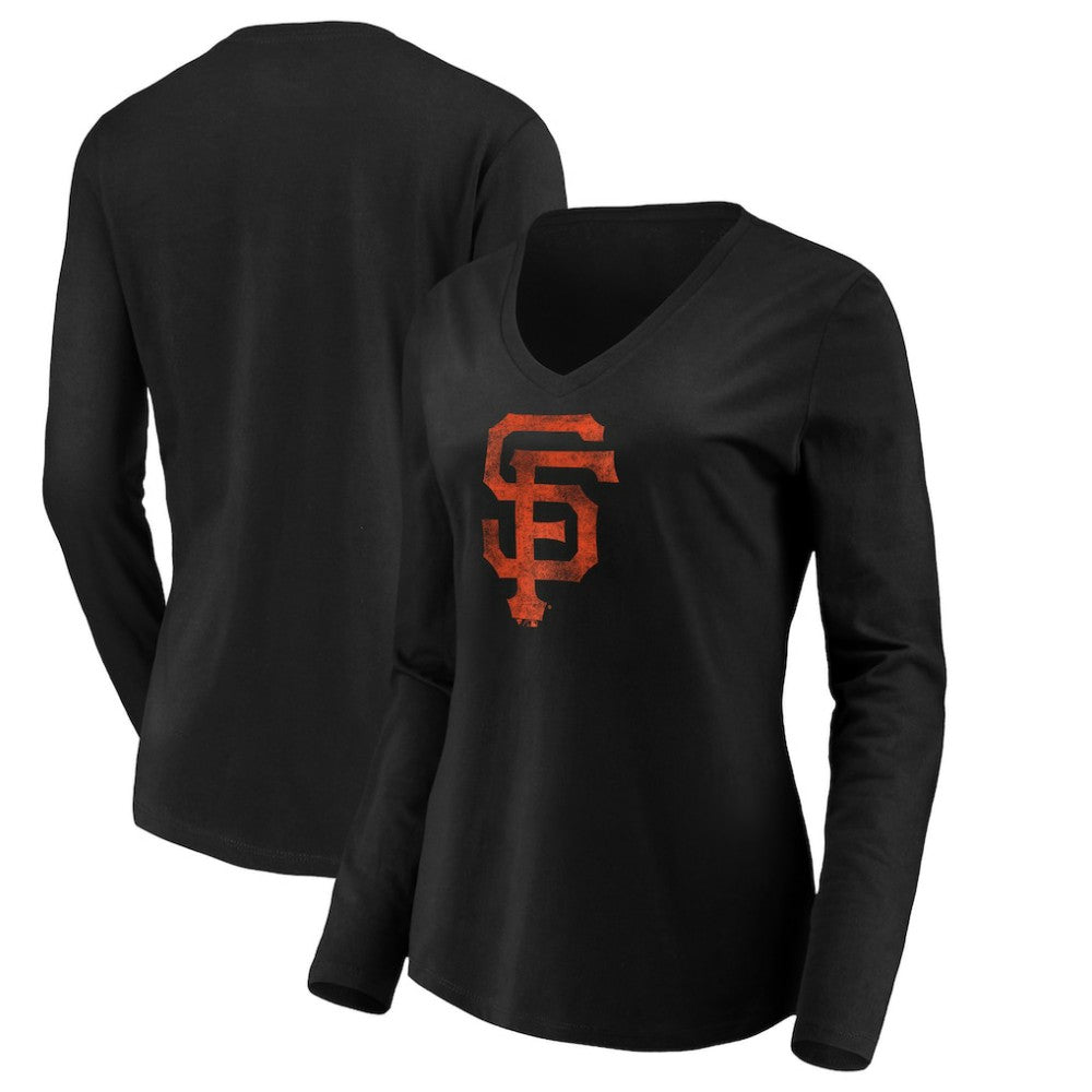 San Francisco Giants Women's Core Distressed Team Long Sleeve T-Shirt - Black - MLB Lifestyle
