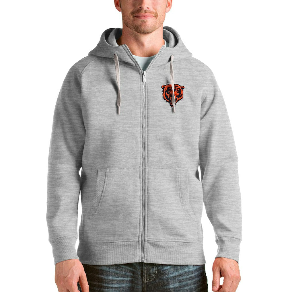 Chicago Bears Antigua Bear Head Victory Full-Zip Hoodie Heather Gray