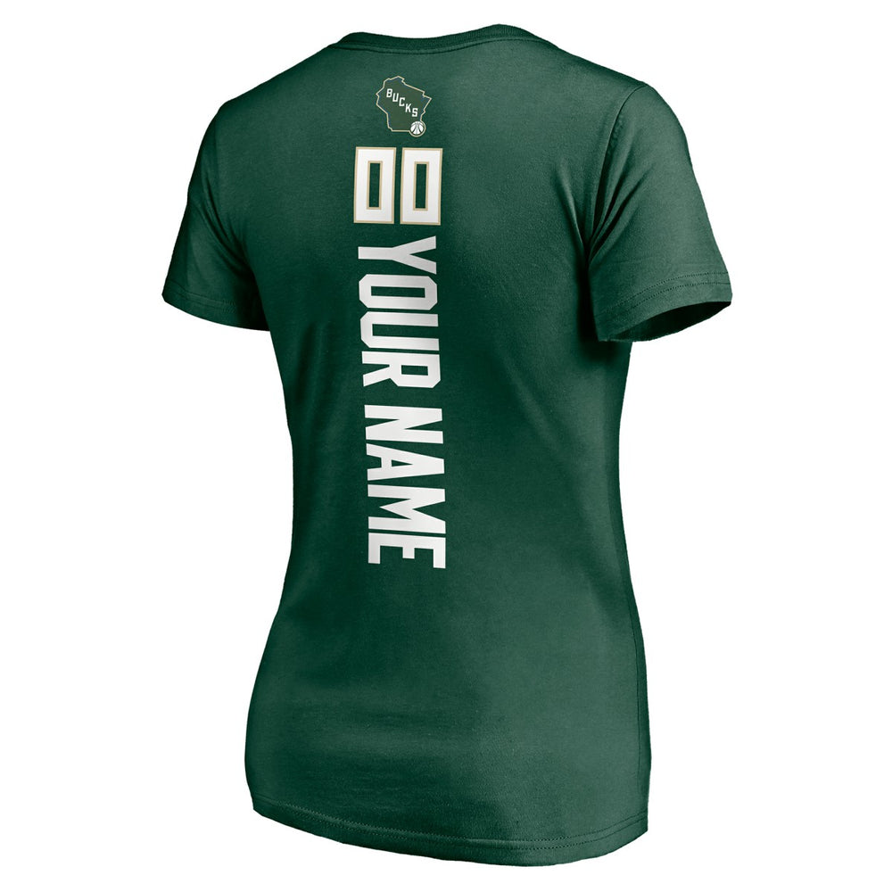 Milwaukee Bucks Women's Playmaker Personalized Name & Number V-Neck T-Shirt Hunter Green